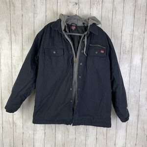 Wrangler Workwear Jacket Men’s XL Blue Hooded Quilt Lined Snap Zip Chore